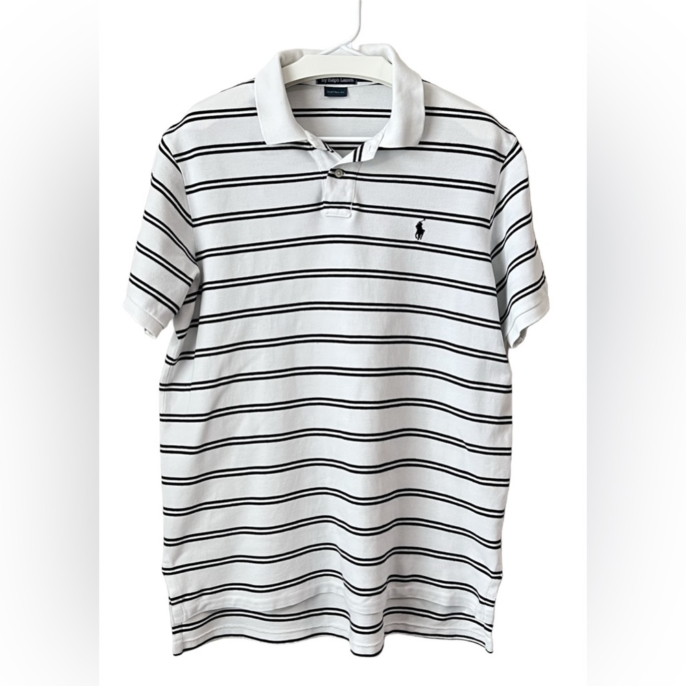 Polo Ralph Lauren Custom Fit Striped Polo Shirt White Black Men’s XL